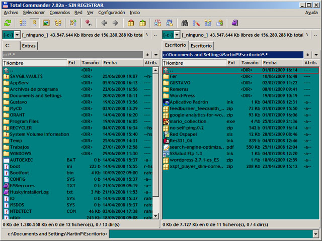 Pantalla del Total Commander