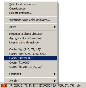 menu contextual del plugin ColorZilla para Firefox