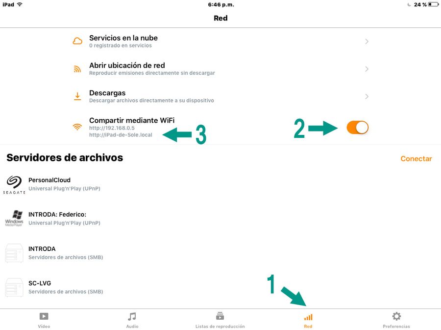 ajuste de red de VLC para Ipad