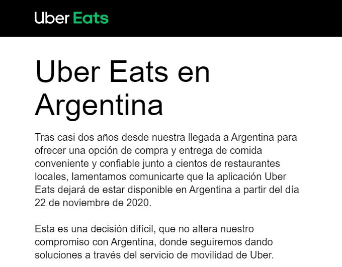 uber eats se va de argentina