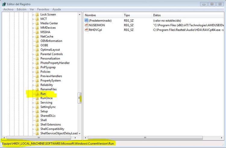 Regedit inicio seguro windows